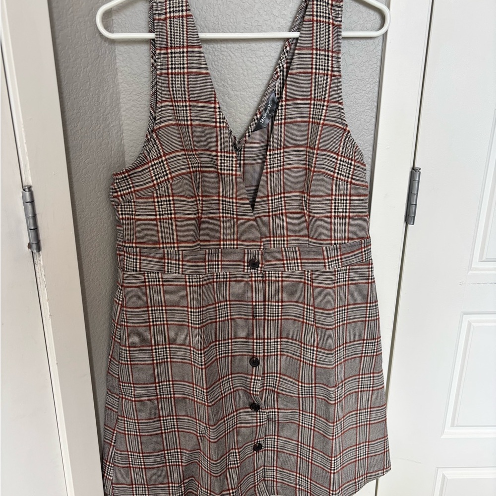Allegra K Plaid Pinafore Dress in Black, Grey and Red Windowpane